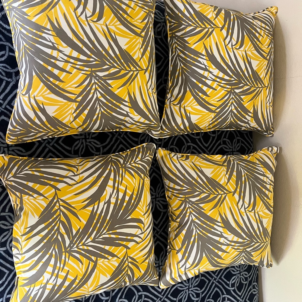 Vibrant Yellow and Gray Leaf Pattern Accent Pillows